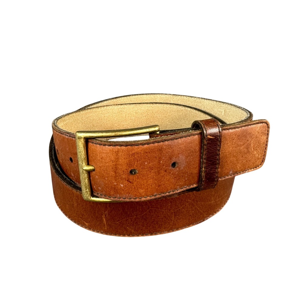 John Henry Mens Brown Oil Tanned Cowhide Leather Belt Brass Buckle Size 38 95